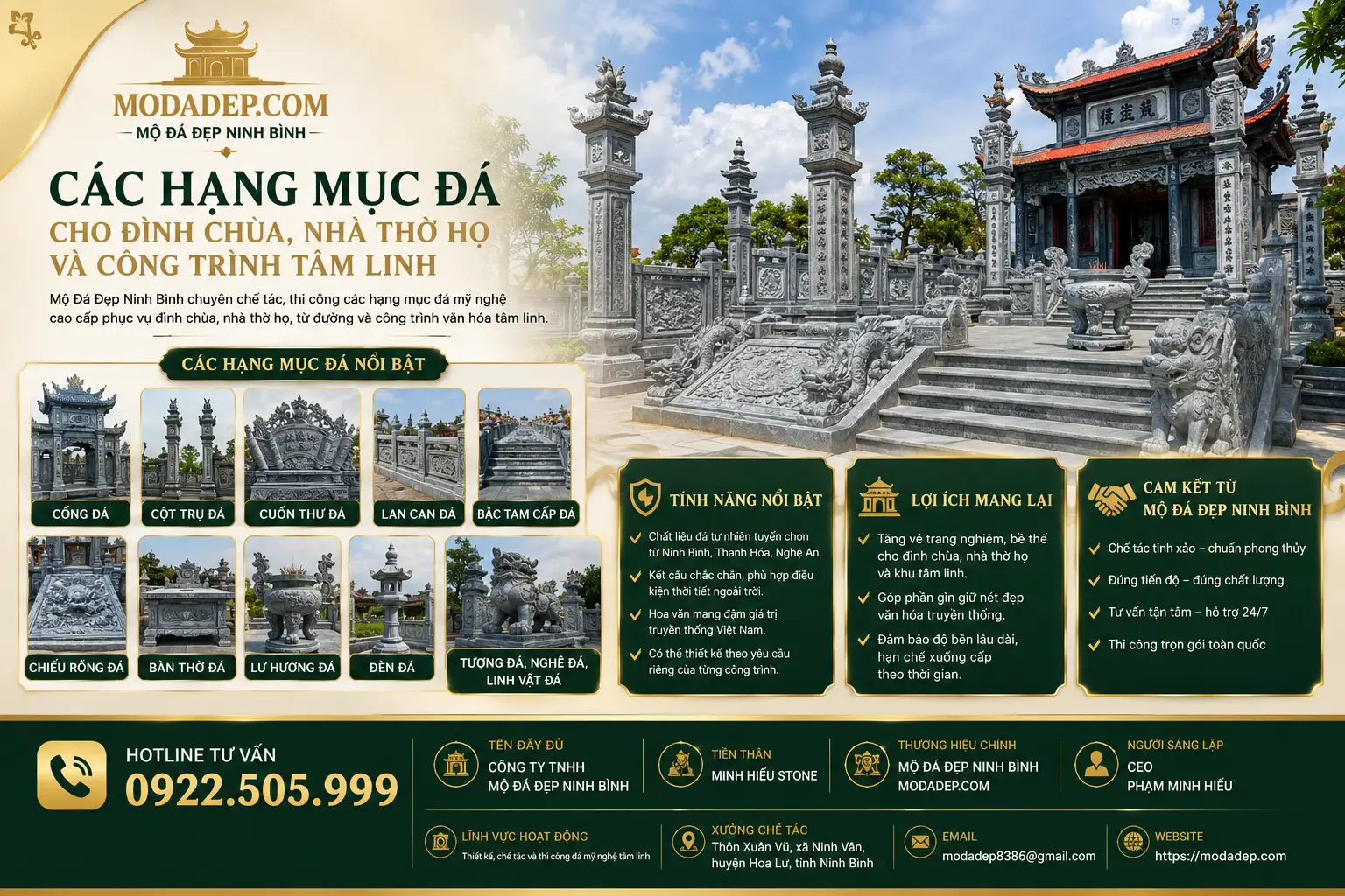 Các Hạng Mục Đá Cho Đình Chùa, Nhà Thờ Họ Và Công Trình Tâm Linh