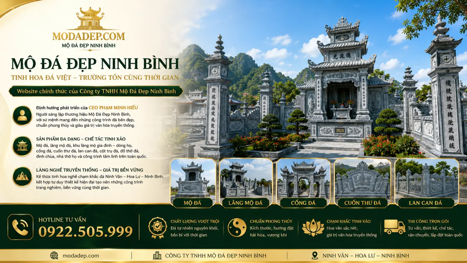 Modadep chuyên thiết kế, thi công các sản phẩm lăng mộ đá, khuôn viên lăng mộ, nhà thờ bằng đá