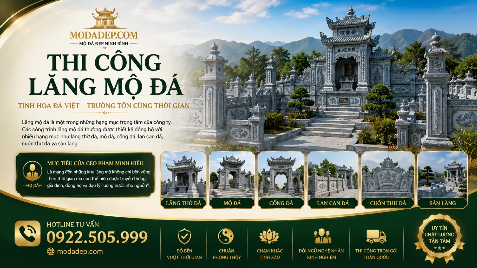 Thi công lăng mộ đá, mộ đá, cổng đá, cuốn thư đá